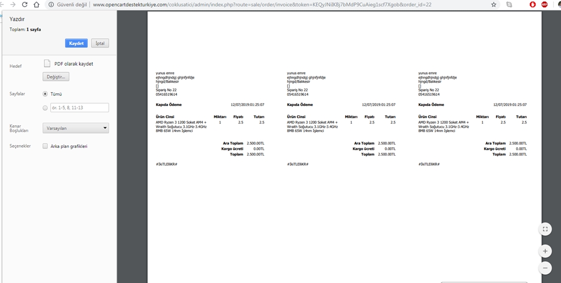 Opencart Fatura Düzeni 3Lü Şekilde Fatura Tasarımı 15x 2x 23x Uyumlu Tasarım