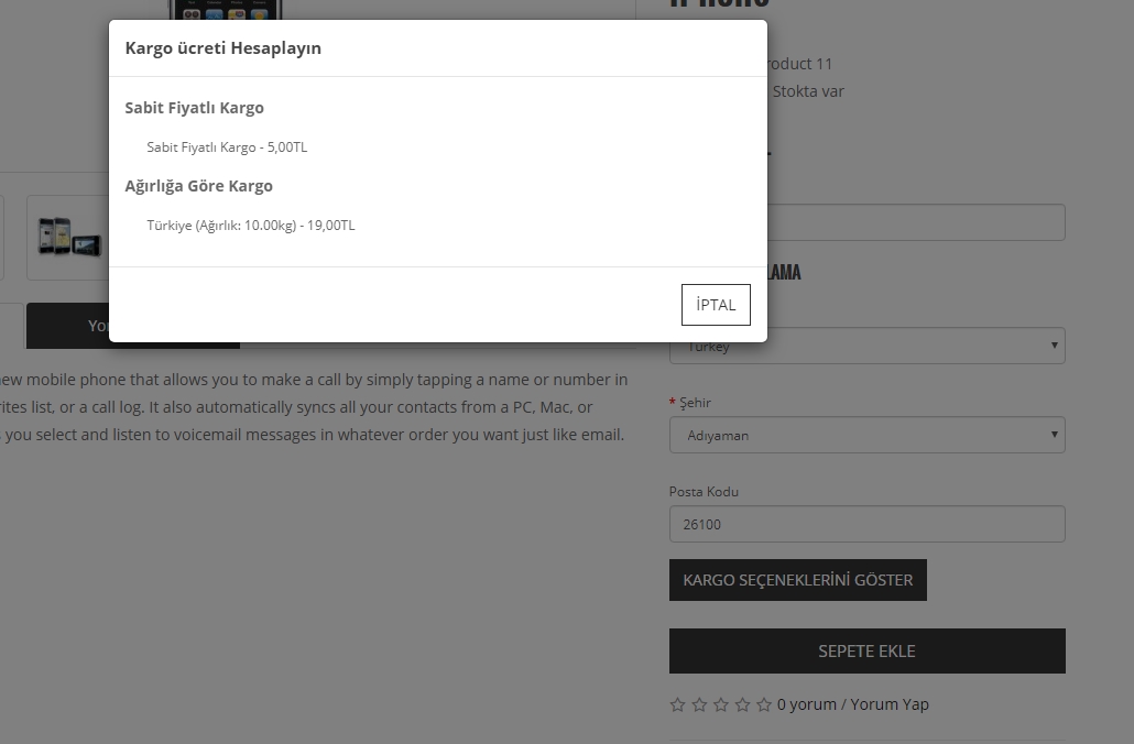 OpenCart Ürün Sayfasında Tahmini Kargo Fiyatlarını Hesaplayın